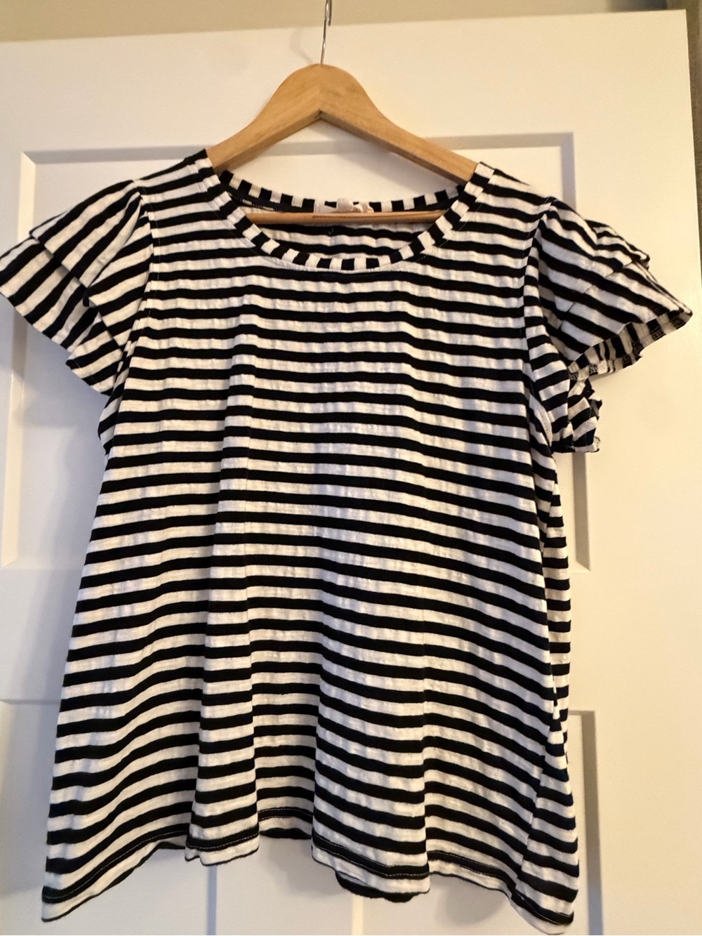 Jane and Delancey Black and White Striped Short Sleeve Top